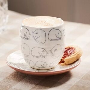 SOLD Anthropologie Leah Reena Goren Stoneware Espresso Cup & Saucer Cat